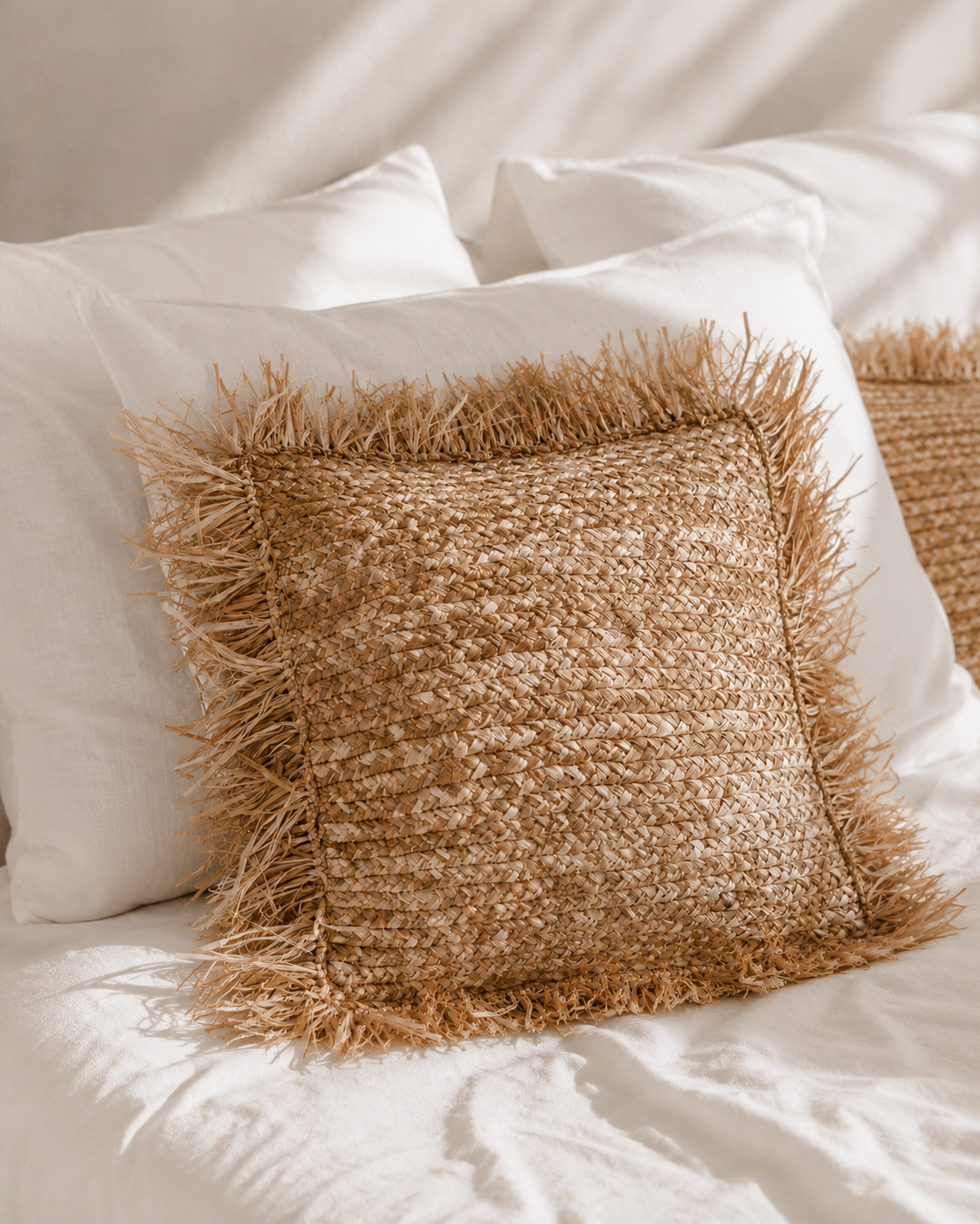 Création Coussin en raphia en raphia façonné à la main – visuel 1